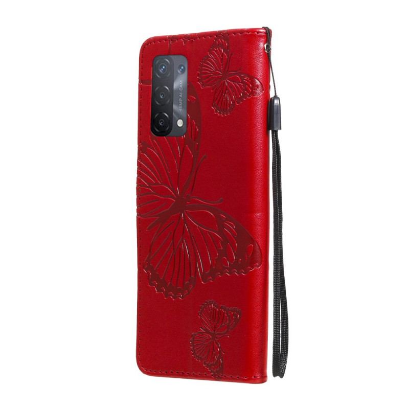 Housse Oppo A74 4G Papillons Géants à Lanière