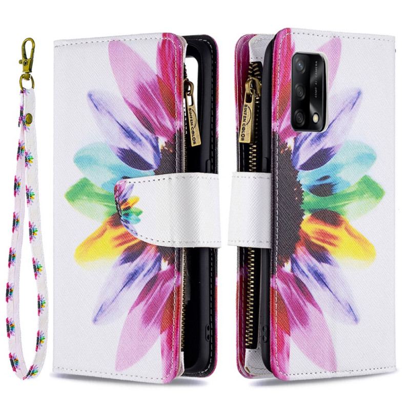 Housse Oppo A74 4G Poche Zippée Fleur