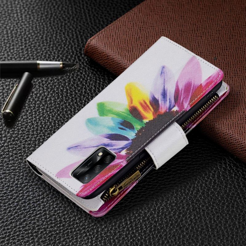 Housse Oppo A74 4G Poche Zippée Fleur