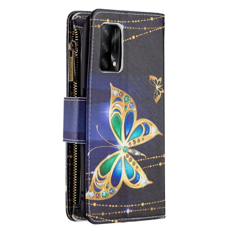 Housse Oppo A74 4G Poche Zippée Papillons