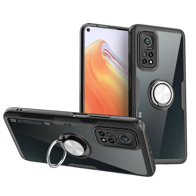 Coque Xiaomi Mi 10T / 10T Pro Fibre Carbone Anneau Métallique