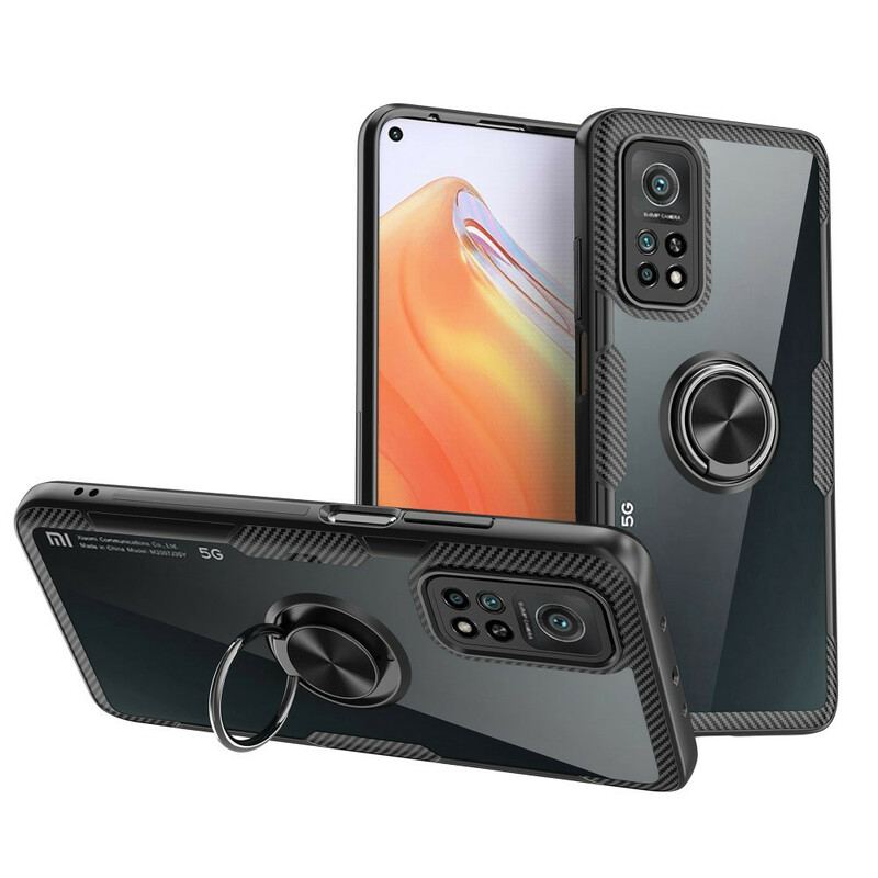 Coque Xiaomi Mi 10T / 10T Pro Fibre Carbone Anneau Métallique