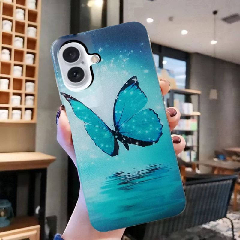 Coque iPhone 16 Plus Papillon Bleu