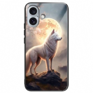 Coque iPhone 16 Plus Verre Trempé Loup au Clair de Lune