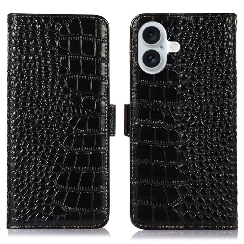 Housse iPhone 16 Plus Blocage RFID Texture Crocodile