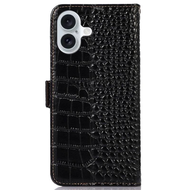 Housse iPhone 16 Plus Blocage RFID Texture Crocodile