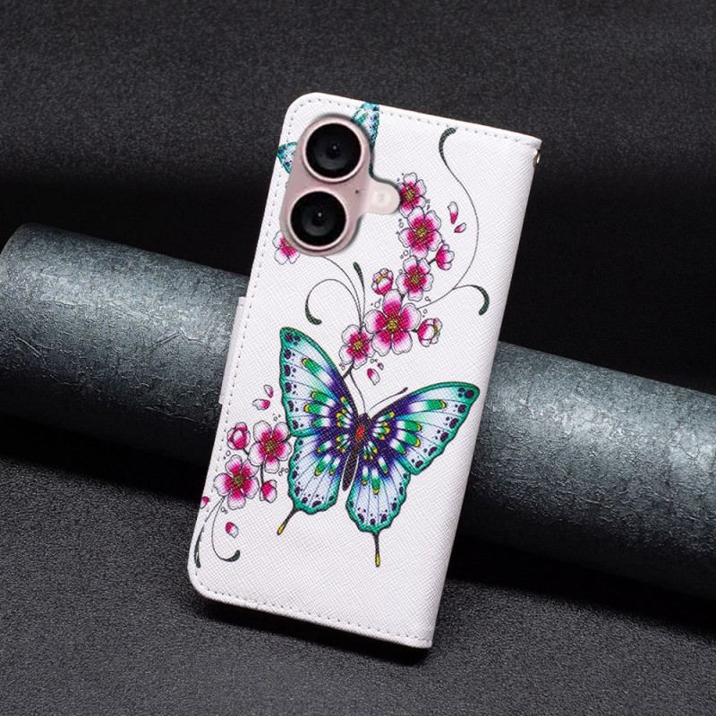 Housse iPhone 16 Plus Fleurs et Papillons