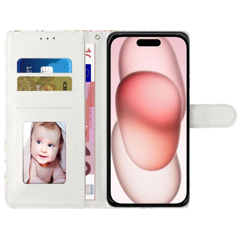 Housse iPhone 16 Plus Fleurs Roses à Lanière