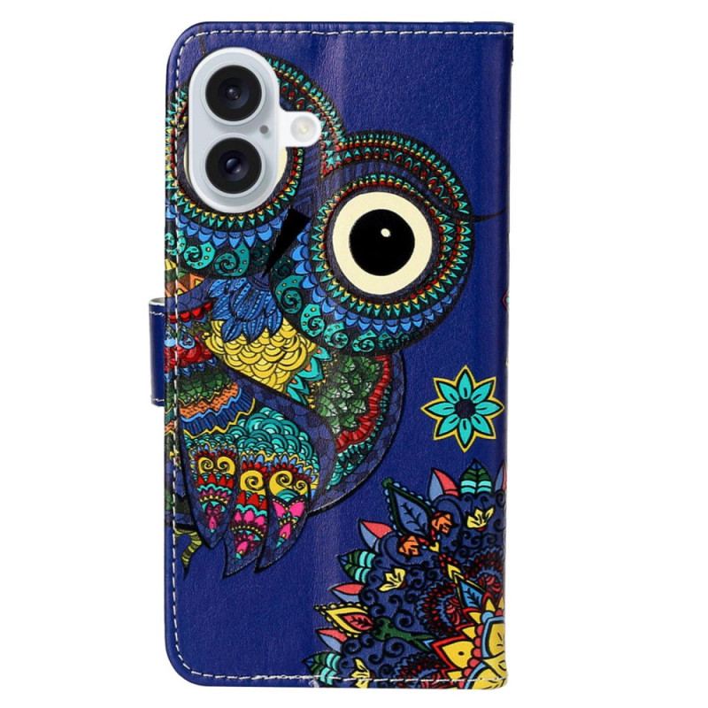 Housse iPhone 16 Plus Hibou Bleu à Lanière