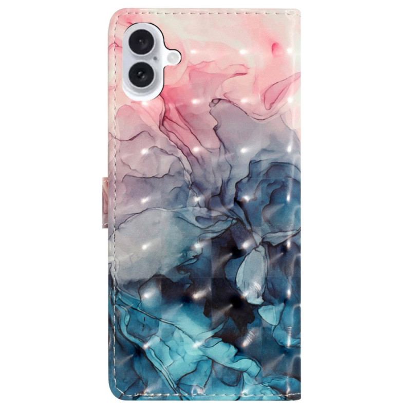 Housse iPhone 16 Plus Marbre Rose et Bleu à Lanière