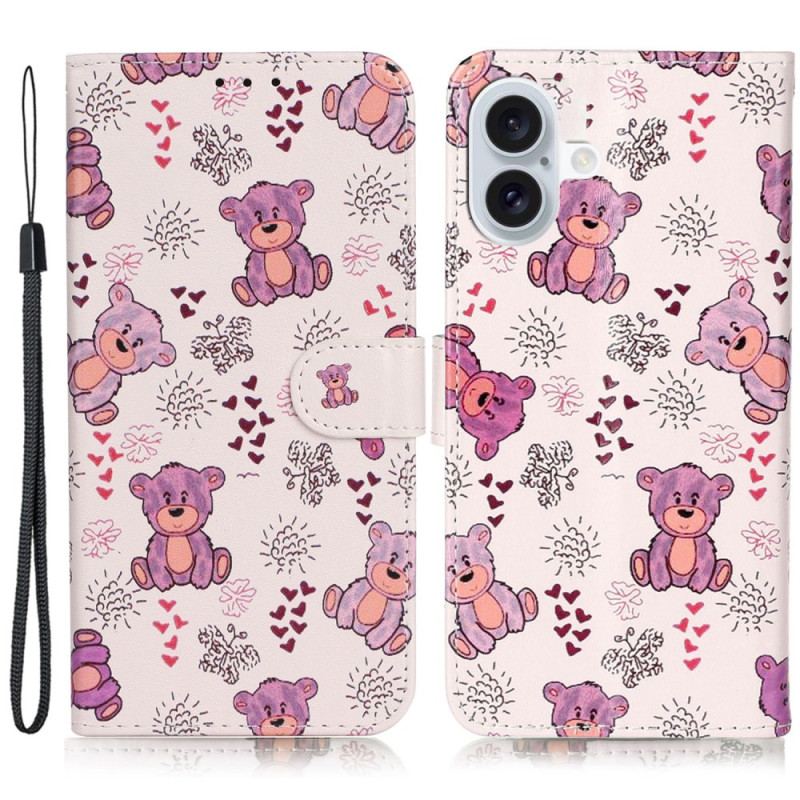 Housse iPhone 16 Plus Motif d'Ours à Lanière