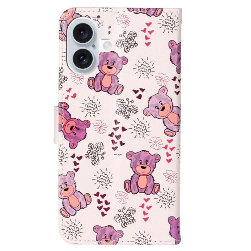 Housse iPhone 16 Plus Motif d'Ours à Lanière