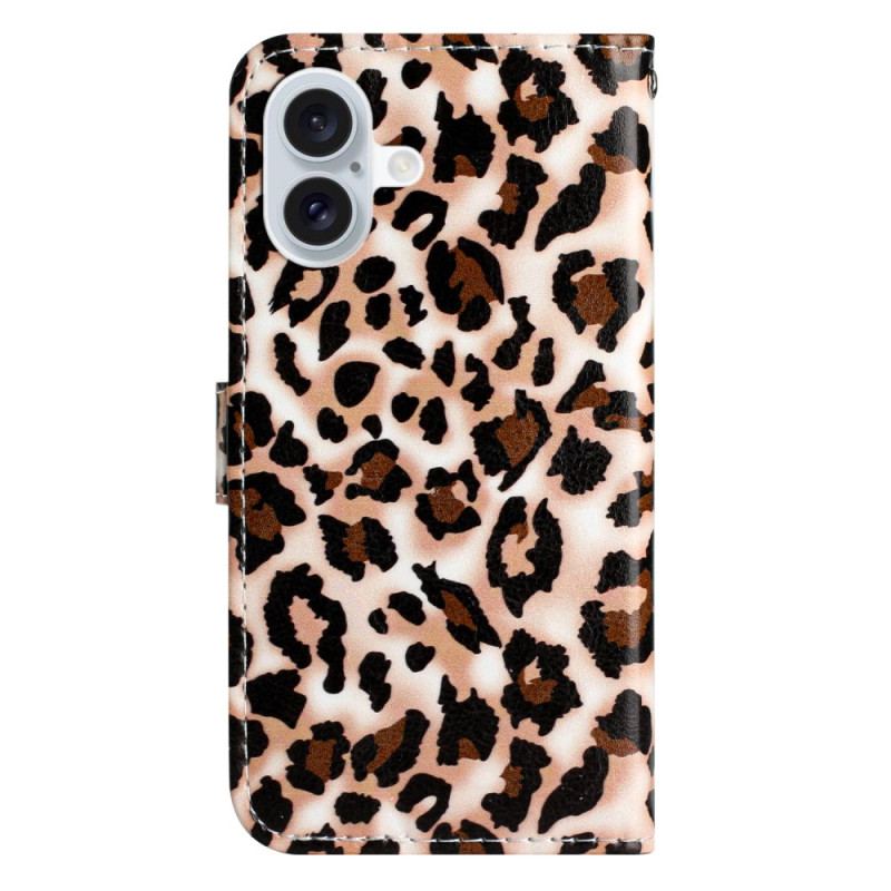 Housse iPhone 16 Plus Motif Léopard à Lanière