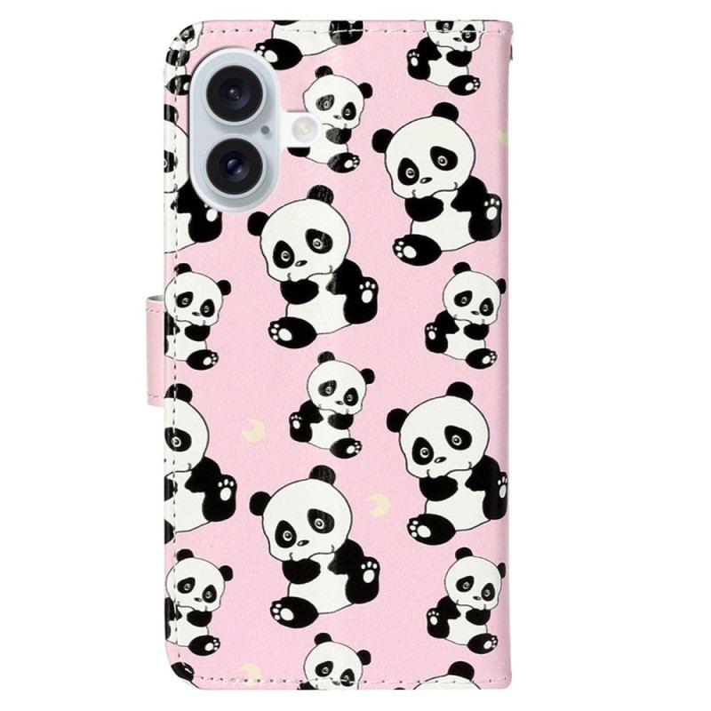 Housse iPhone 16 Plus Pandas à Lanière