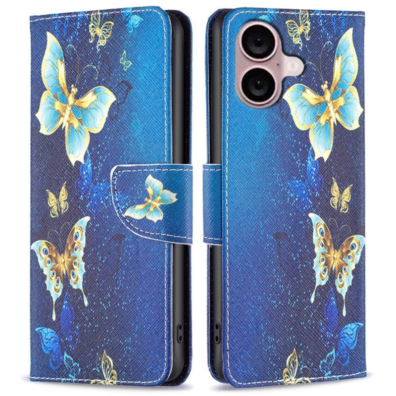 Housse iPhone 16 Plus Papillons Dorés