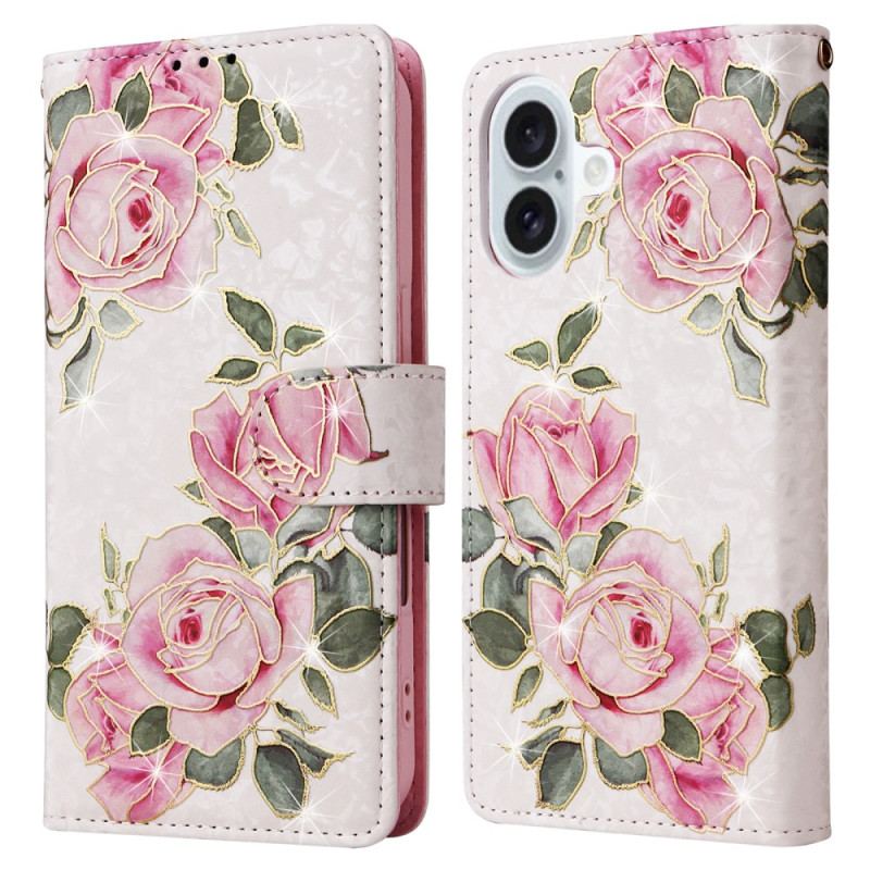 Housse iPhone 16 Plus Portefeuille Bloquant RFID Florale