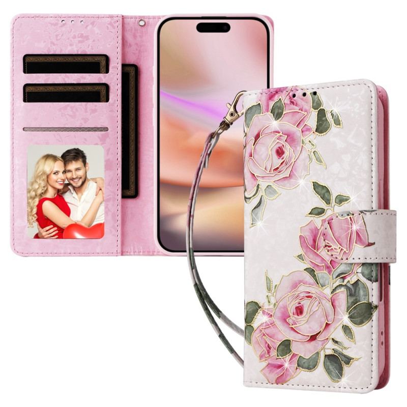 Housse iPhone 16 Plus Portefeuille Bloquant RFID Florale