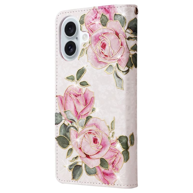 Housse iPhone 16 Plus Portefeuille Bloquant RFID Florale