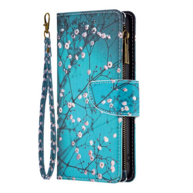 Housse iPhone 16 Plus Portefeuille Fleur de Prunier à Lanière