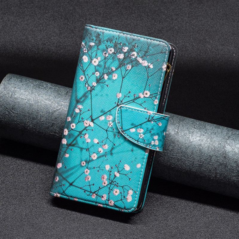 Housse iPhone 16 Plus Portefeuille Fleur de Prunier à Lanière