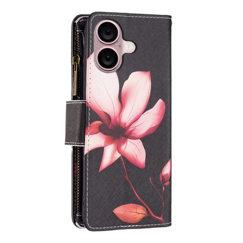 Housse iPhone 16 Plus Portefeuille Lotus à Lanière