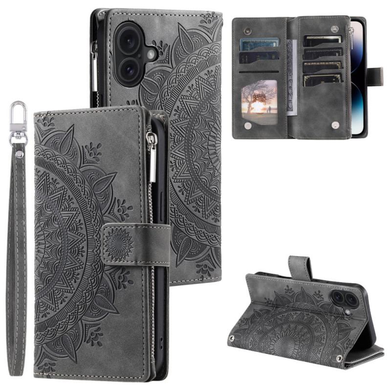 Housse iPhone 16 Plus, Portefeuille Mandala