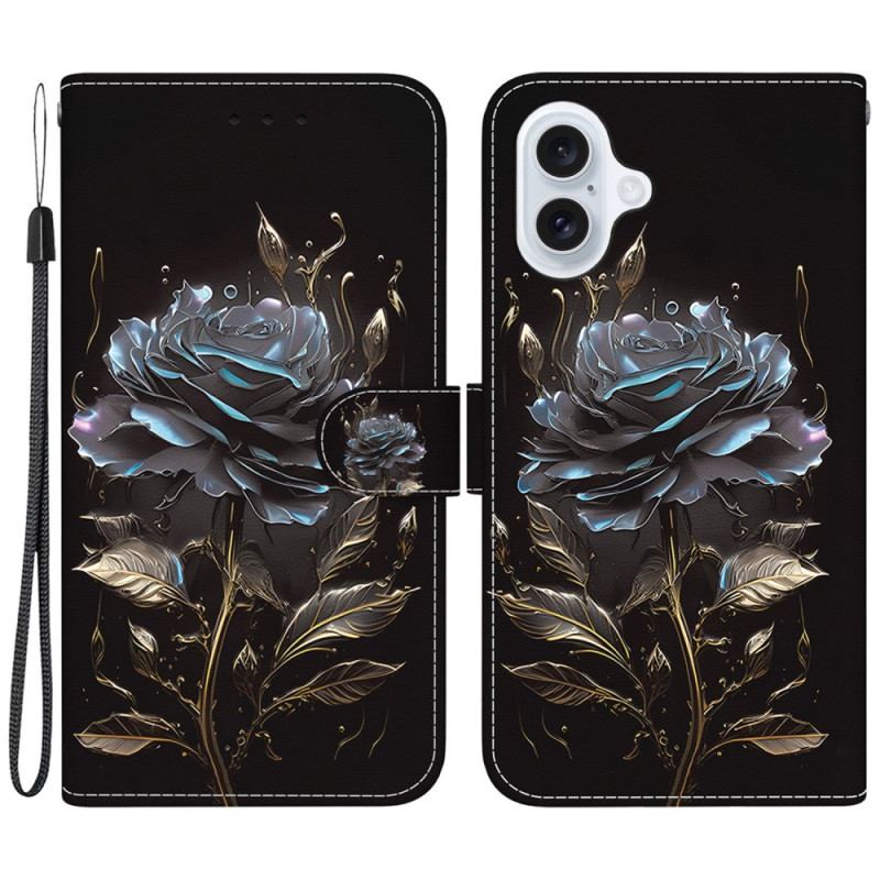 Housse iPhone 16 Plus Rose Noire à Lanière