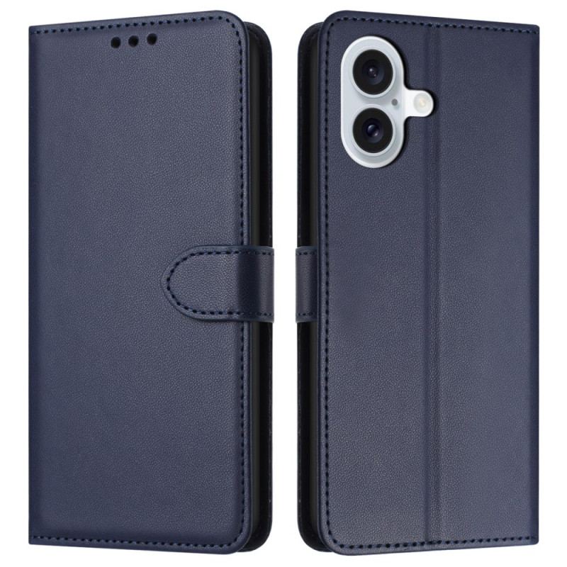 Housse iPhone 16 Plus Style Cuir Uni à Lanière