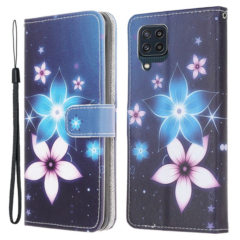 Housse Samsung Galaxy M32 Fleurs Lunaires à Lanière