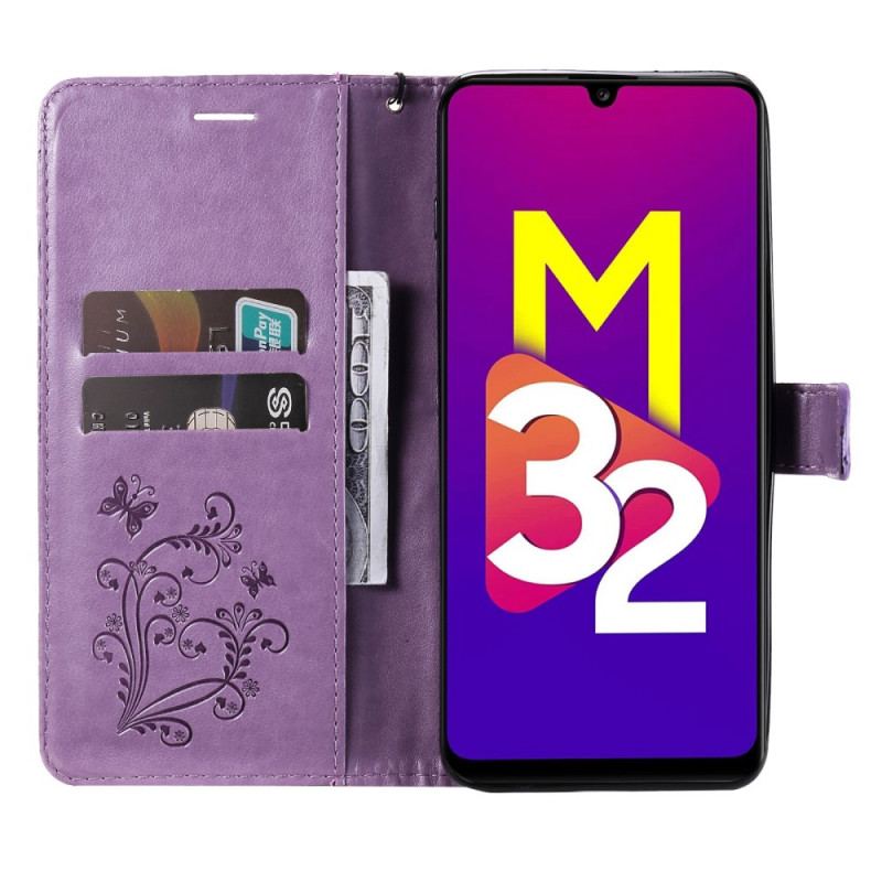 Housse Samsung Galaxy M32 Papillons Géants à Lanière