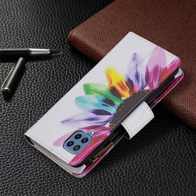 Housse Samsung Galaxy M32 Poche Zippée Fleur