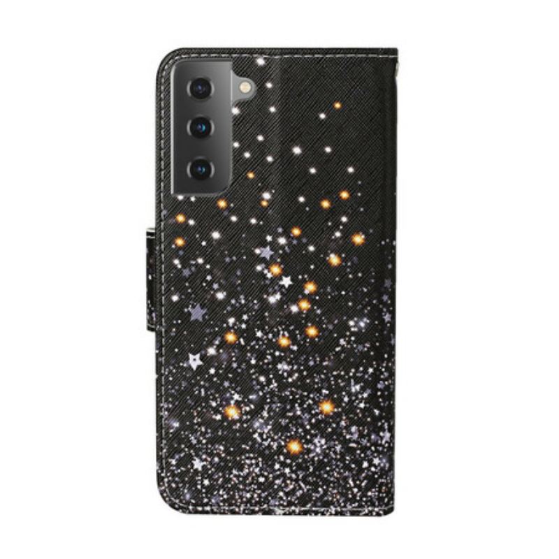 Housse Samsung Galaxy S21 Plus 5G Étoiles et Paillettes avec Lanière