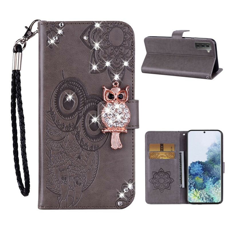 Housse Samsung Galaxy S21 Plus 5G Hibou Mandala et Breloque