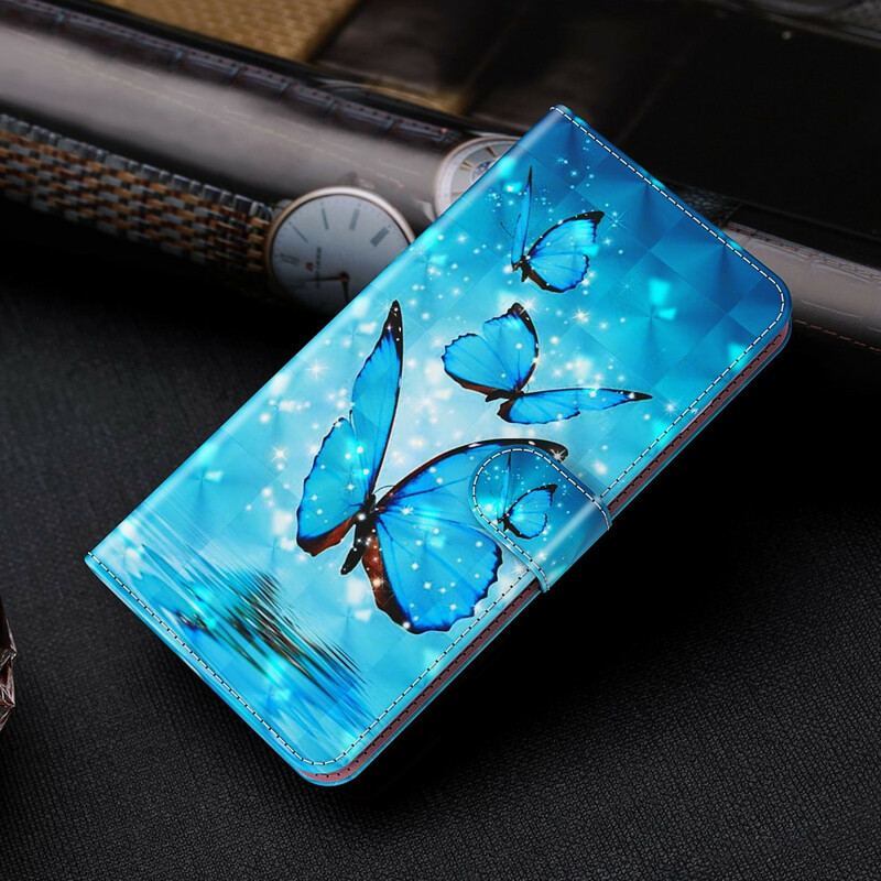 Housse Samsung Galaxy S21 Plus 5G Papillons Bleus Volants