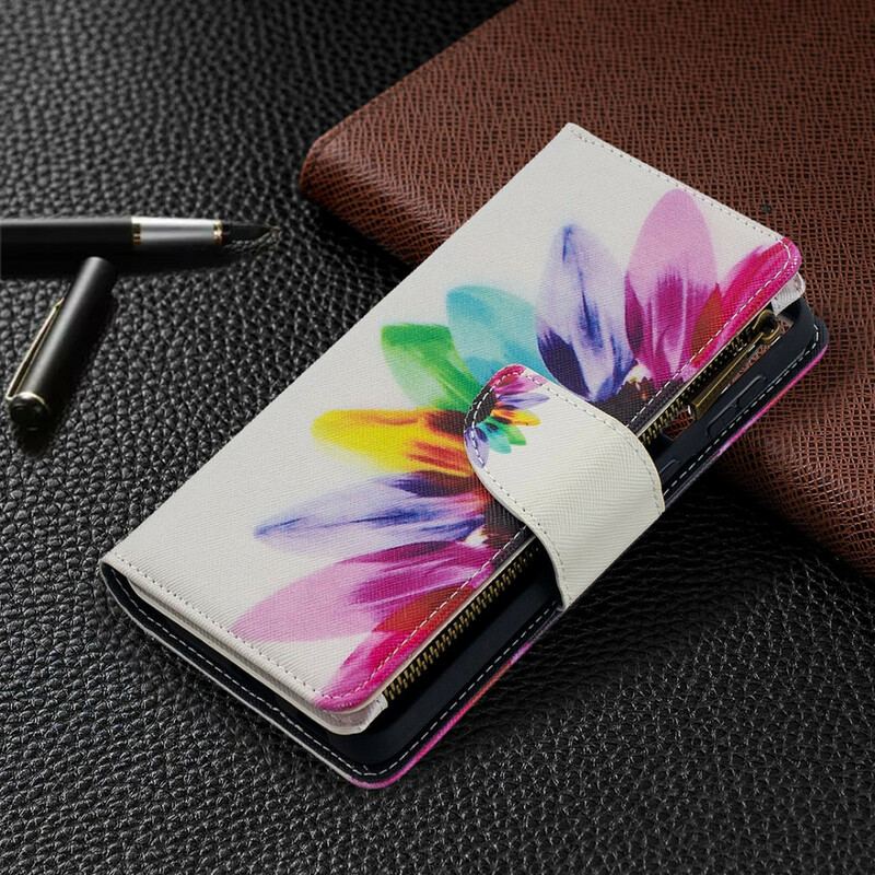 Housse Samsung Galaxy S21 Plus 5G Poche Zippée Fleur Aquarelle