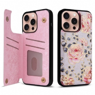 Coque iPhone 16 Pro Porte-Cartes et Protection RFID Florale