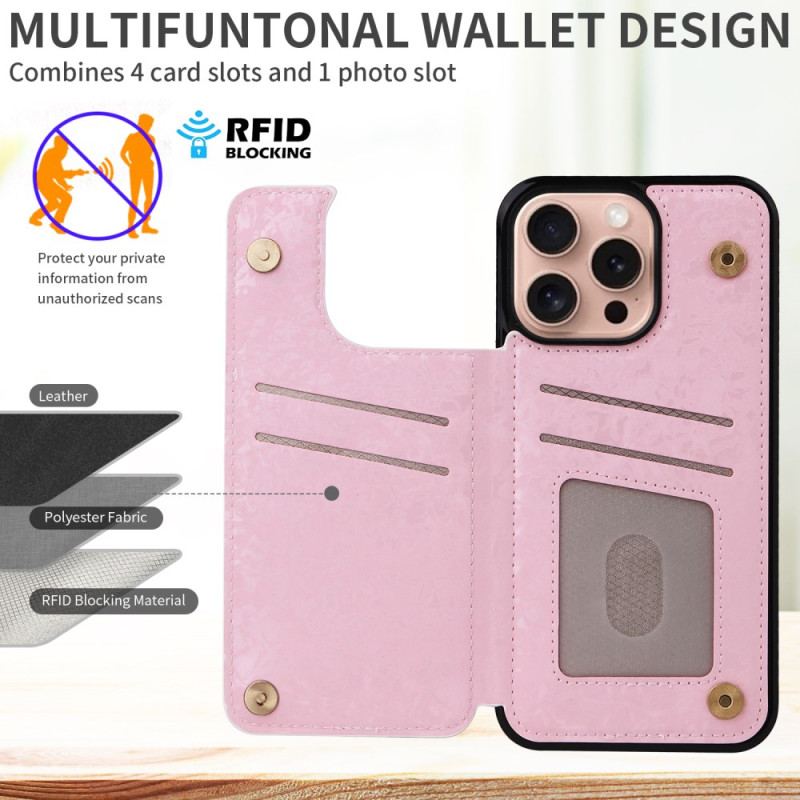 Coque iPhone 16 Pro Porte-Cartes et Protection RFID Florale