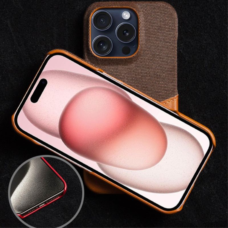 Coque iPhone 16 Pro Simili Cuir et Tissu Porte-Carte