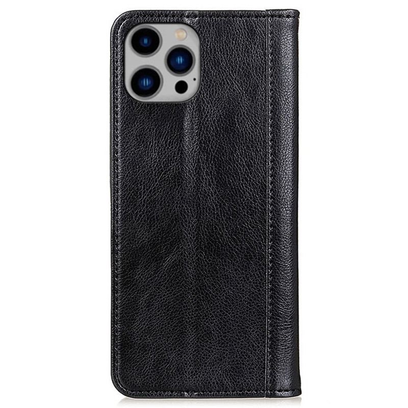 Flip Cover iPhone 16 Pro Cuir Fendu Design Vintage