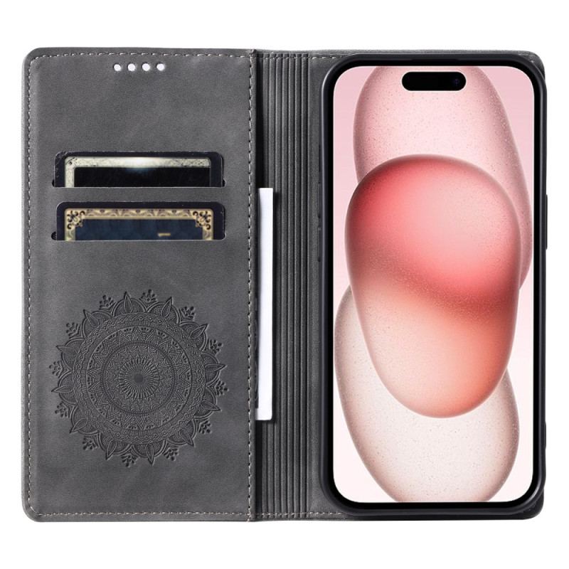 Flip Cover iPhone 16 Pro Effet Daim Mandala