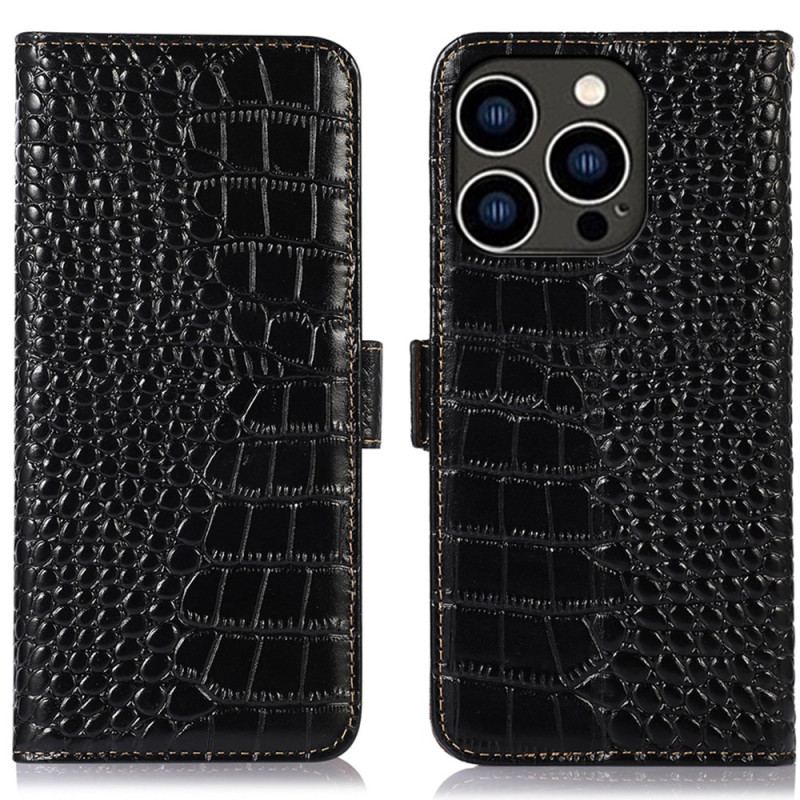 Housse iPhone 16 Pro Cuir Texture Crocodile