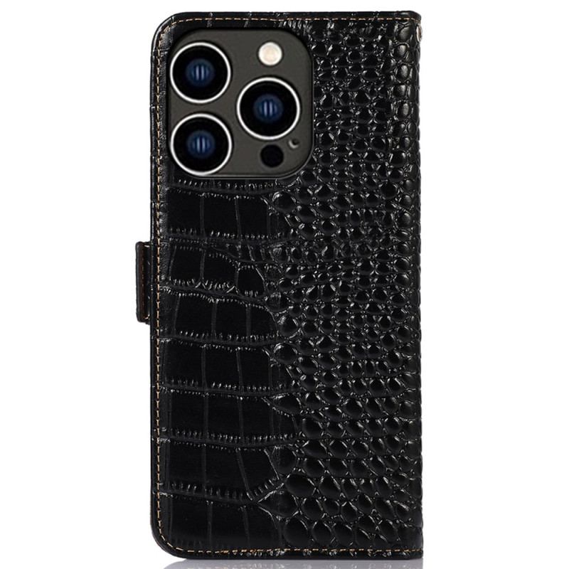 Housse iPhone 16 Pro Cuir Texture Crocodile