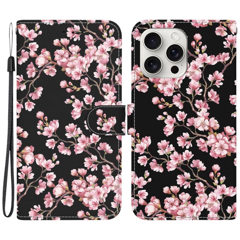 Housse iPhone 16 Pro Fleurs de Prunier à Lanière