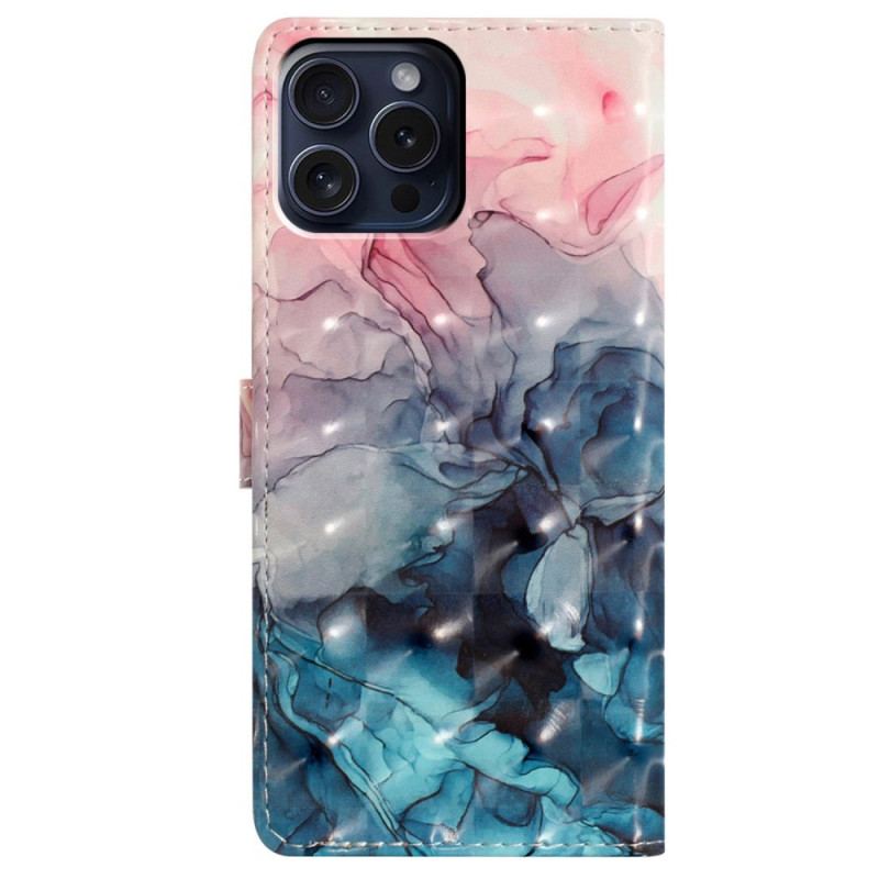 Housse iPhone 16 Pro Marbre Rose et Bleu à Lanière