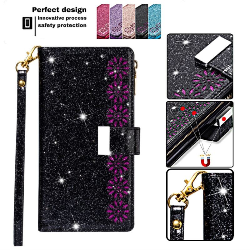 Housse iPhone 16 Pro Paillettes Fermoir Argenté