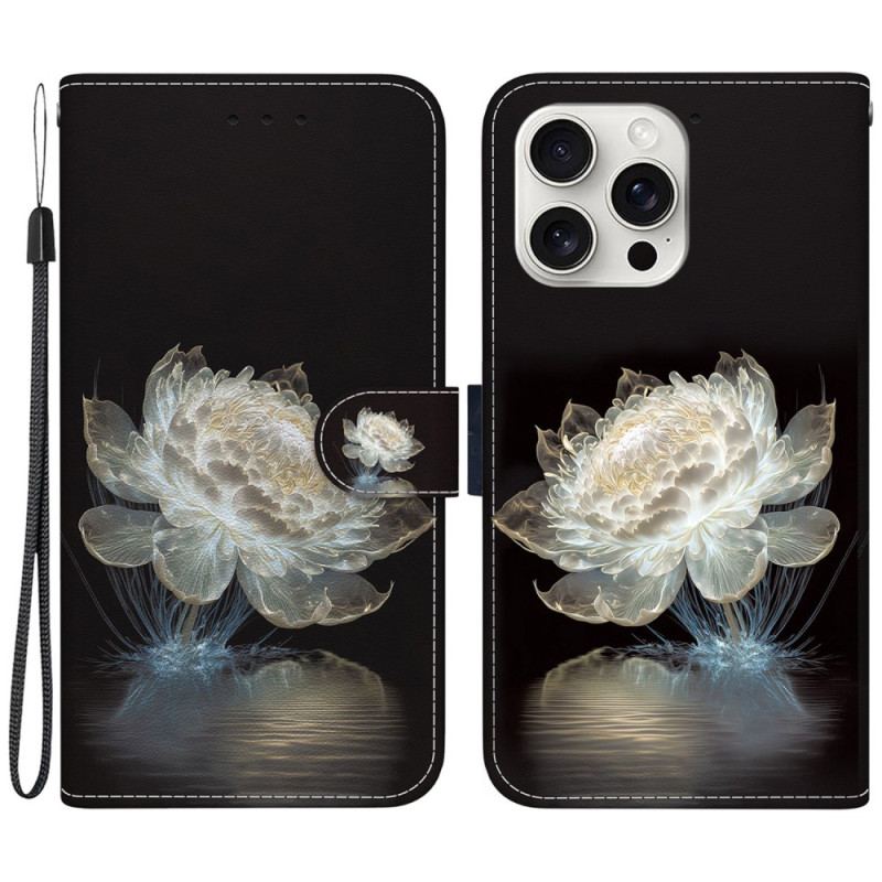 Housse iPhone 16 Pro Pivoine Cristalline à Lanière