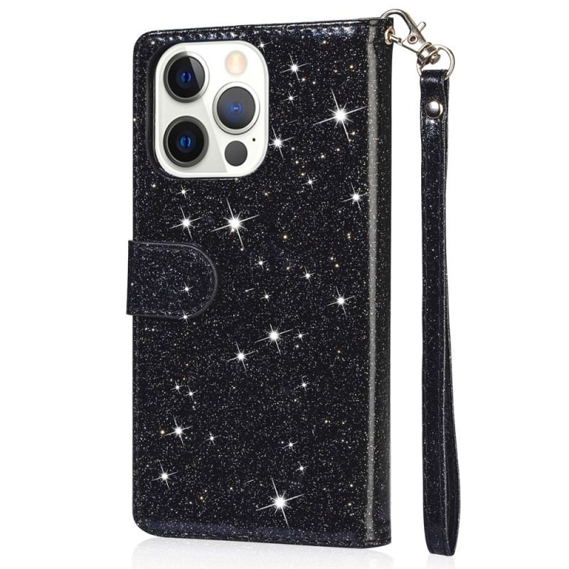 Housse iPhone 16 Pro Poche à Fermeture Éclair Paillettes