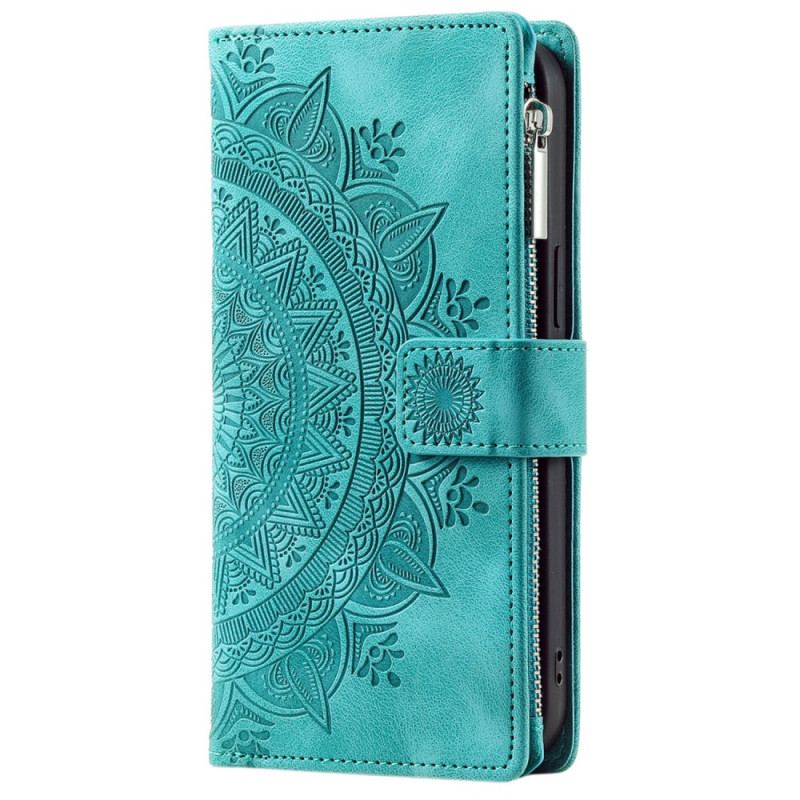 Housse iPhone 16 Pro Portefeuille Effet Daim Mandala