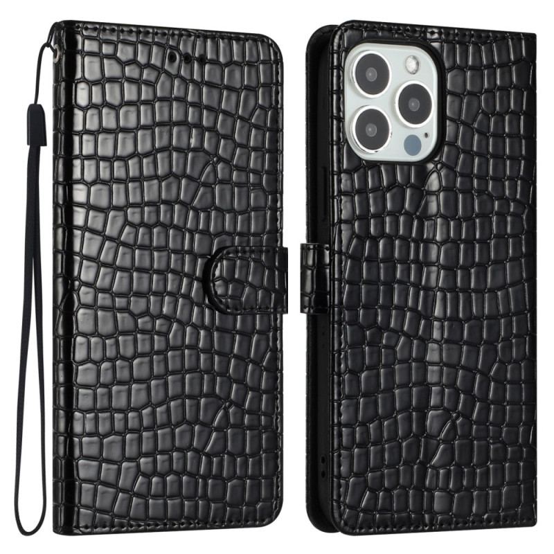 Housse iPhone 16 Pro Style Crocodile à Lanière