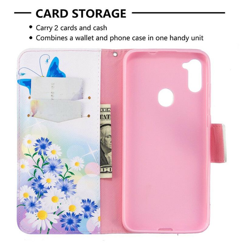 Housse Samsung Galaxy M11 Papillons et Fleurs Peints